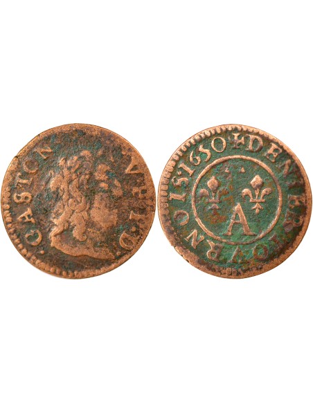 Principauté de Dombes Gaston d'Orléans Type 10 1 denier tournois Cuivre 1650 Trévoux