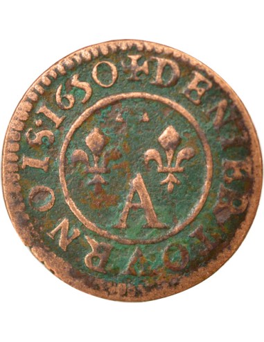 Principauté de Dombes Gaston d'Orléans Type 10 1 denier tournois Cuivre 1650 Trévoux