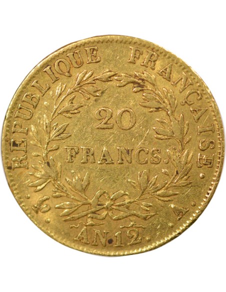 Roi d'Italie Buste Intermédiaire 20 francs Or An 12 A - Paris