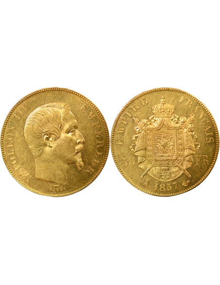 Napoléon III Tête nue 50 francs Or 1857 A - Paris
