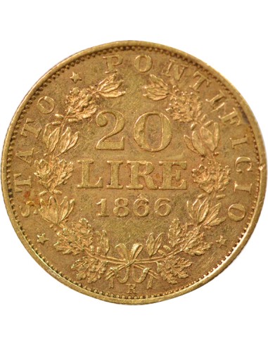 Etat Pontifical Pie IX 20 lire Or 1866 R Rome