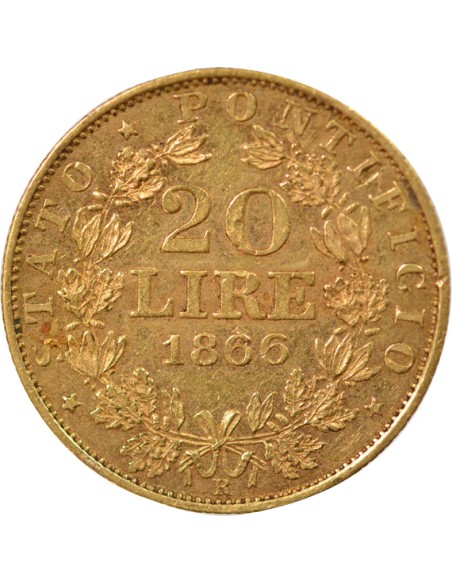 Etat Pontifical Pie IX 20 lire Or 1866 R Rome
