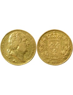 Louis XVIII Tête nue 20 francs Or 1820 Q Perpignan