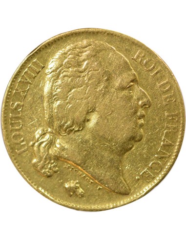 Louis XVIII Tête nue 20 francs Or 1820 Q Perpignan