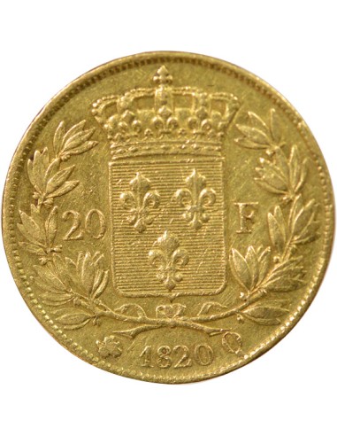 Louis XVIII Tête nue 20 francs Or 1820 Q Perpignan
