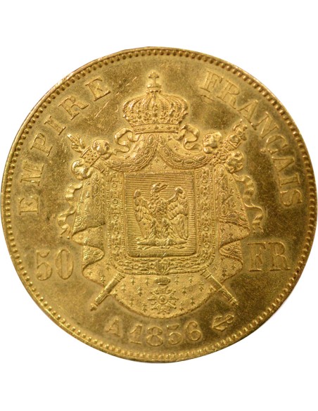 Napoléon III Tête nue 50 francs Or 1856 A - Paris