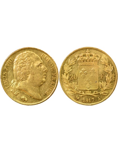 Louis XVIII Tête nue 20 francs Or 1817 A - Paris