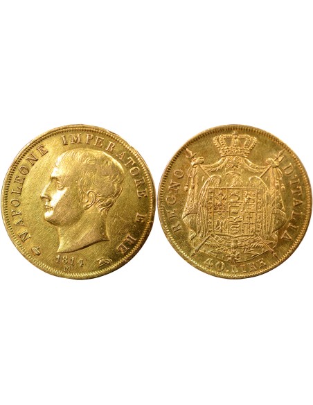 Napoléon I - 40 Lire Or - 1814 M Milan - Pièce Italie