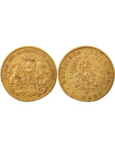Etats Allemands (Hambourg) 10 mark Or 1878 J Hambourg