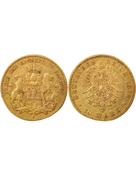 Etats Allemands (Hambourg) 10 mark Or 1878 J Hambourg