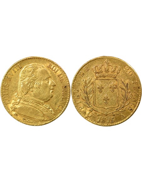 Louis XVIII Buste Habillé 20 francs Or 1815 A - Paris