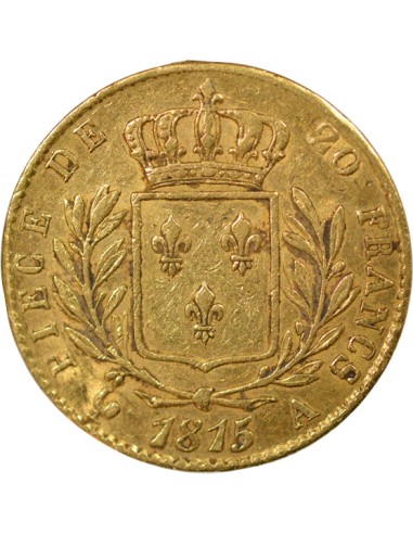Louis XVIII Buste Habillé 20 francs Or 1815 A - Paris