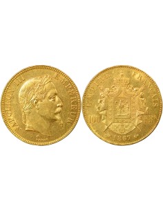 Napoléon III Tête Laurée 100 francs Or 1867 BB Strasbourg