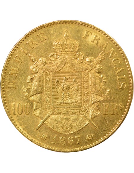 Napoléon III Tête Laurée 100 francs Or 1867 BB Strasbourg
