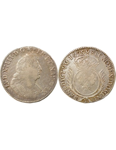 Louis XIV Aux Palmes 1 ecu Argent 1695 AA Metz