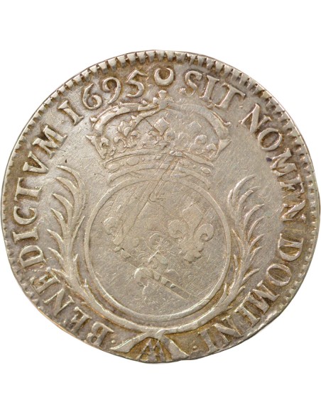 Louis XIV Aux Palmes 1 ecu Argent 1695 AA Metz