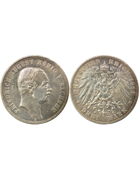 Frédéric Auguste III - 3 Mark Argent - 1911 E Muldenhütten
