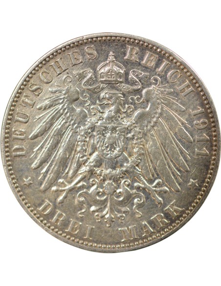 Frédéric Auguste III - 3 Mark Argent - 1911 E Muldenhütten