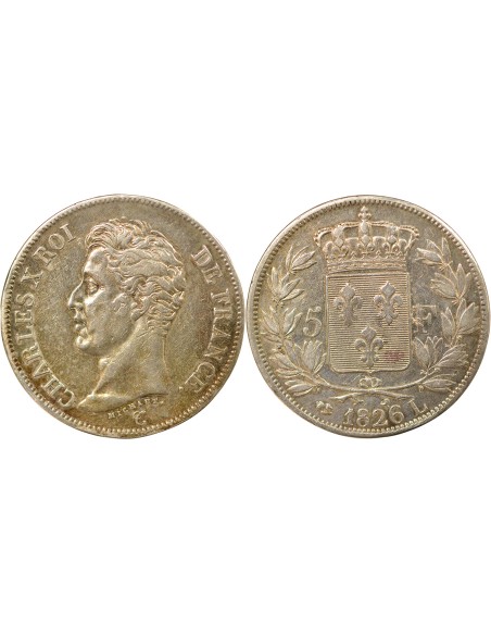 Charles X 1er Type 5 francs Argent 1826 L Bayonne