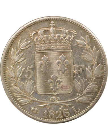 Charles X 1er Type 5 francs Argent 1826 L Bayonne