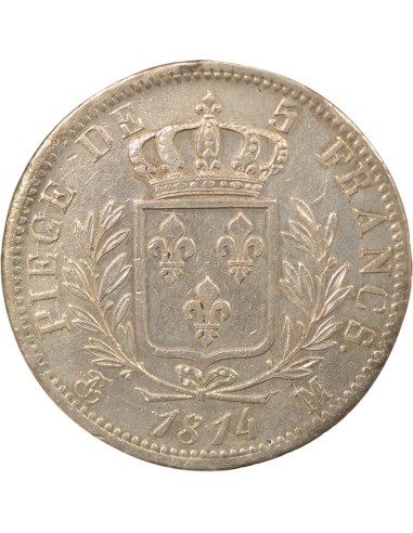 Louis XVIII Au Buste Habillé 5 francs Argent 1814 M Toulouse
