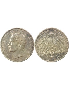 Etats Allemands (Bavière) Guillaume II 3 mark Argent 1909 D Munich