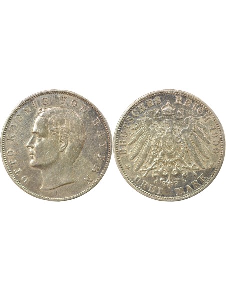 Etats Allemands (Bavière) Guillaume II 3 mark Argent 1909 D Munich