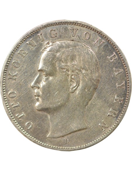 Etats Allemands (Bavière) Guillaume II 3 mark Argent 1909 D Munich