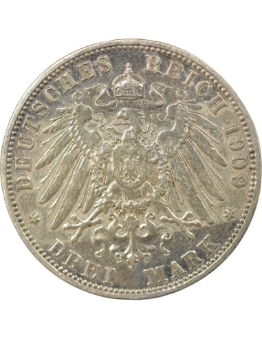Etats Allemands (Bavière) Guillaume II 3 mark Argent 1909 D Munich