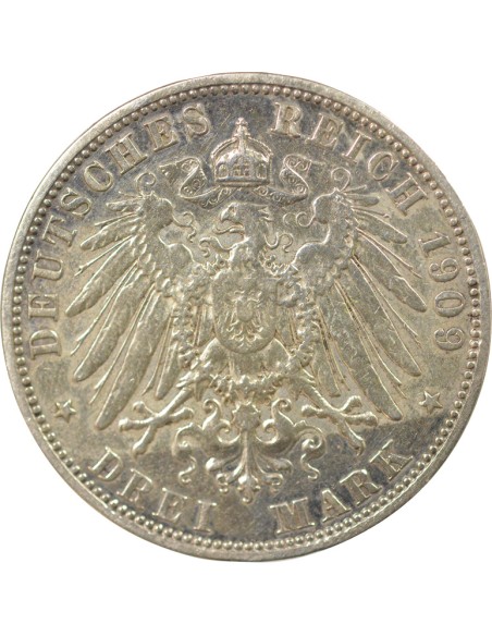 Etats Allemands (Bavière) Guillaume II 3 mark Argent 1909 D Munich