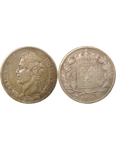 Charles X 1er Type 5 francs Argent 1829 MA Marseille