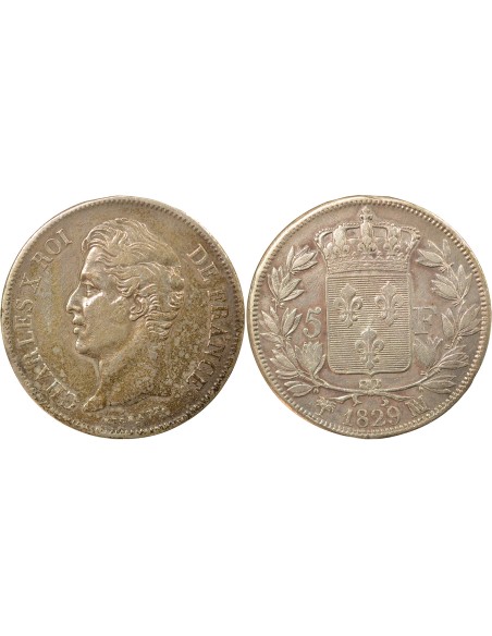 Charles X 1er Type 5 francs Argent 1829 MA Marseille