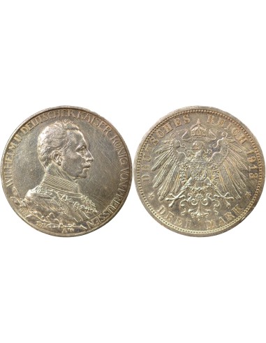 Etats Allemands (Prusse) Guillaume II 3 mark Argent 1913 A Berlin