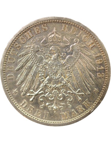 Etats Allemands (Prusse) Guillaume II 3 mark Argent 1913 A Berlin