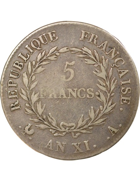 Roi d'Italie 5 francs Argent AN XI A - Paris