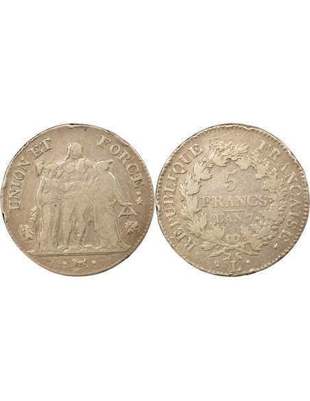 Union & Force 5 francs Argent An 7 L Bayonne