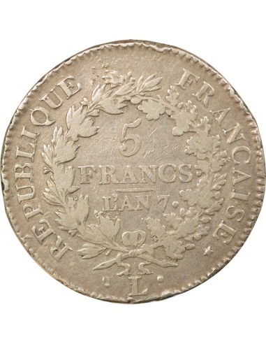 Union & Force 5 francs Argent An 7 L Bayonne