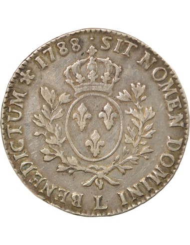 Louis XVI Aux Rameaux d'Olivier 1 ecu Argent 1788 L Bayonne