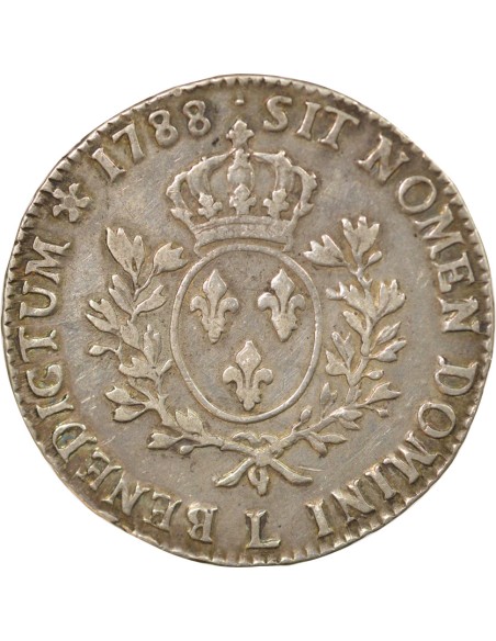 Louis XVI Aux Rameaux d'Olivier 1 ecu Argent 1788 L Bayonne