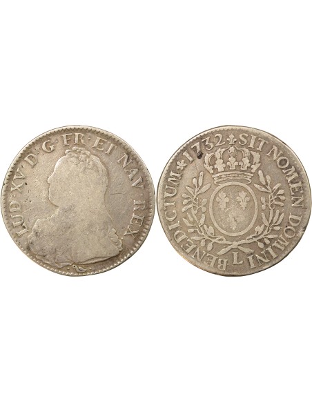 Louis XV Au Buste Habillé 1 ecu Argent 1732 L Bayonne