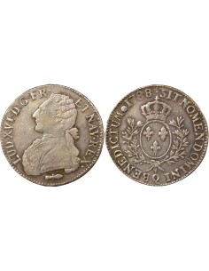 Louis XVI Aux Rameaux d'Olivier 1 ecu Argent 1788 Q Perpignan