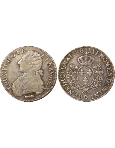 Louis XVI Aux Rameaux d'Olivier 1 ecu Argent 1788 Q Perpignan