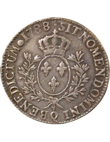 Louis XVI Aux Rameaux d'Olivier 1 ecu Argent 1788 Q Perpignan