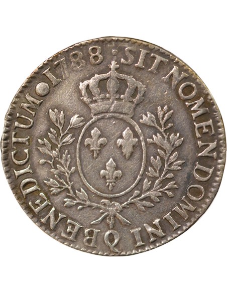 Louis XVI Aux Rameaux d'Olivier 1 ecu Argent 1788 Q Perpignan