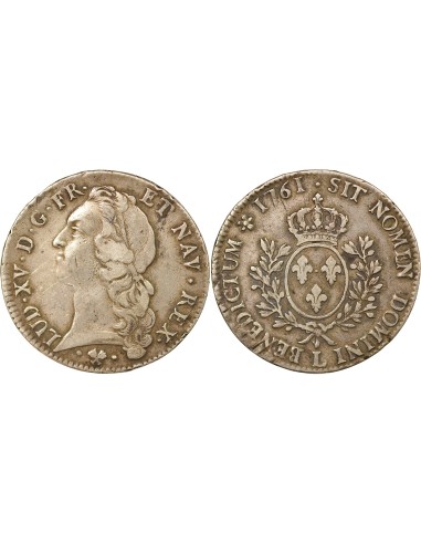 Louis XV Au Bandeau 1 ecu Argent 1761 L Bayonne