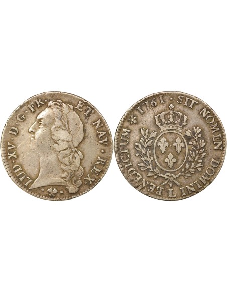 Louis XV Au Bandeau 1 ecu Argent 1761 L Bayonne