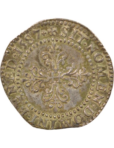 Henri III Au Col Plat 1/2 franc Argent 1587 G Poitiers