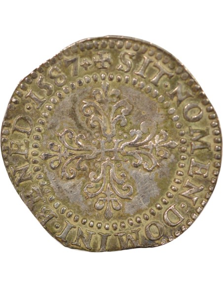 Henri III Au Col Plat 1/2 franc Argent 1587 G Poitiers
