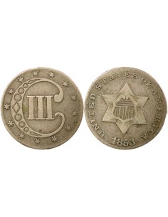 USA 1er Type 3 cents Argent 1853 Philadelphie