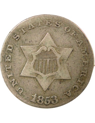USA 1er Type 3 cents Argent 1853 Philadelphie
